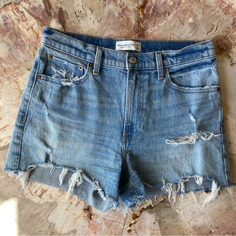 Abercrombie & Fitch Light Blue Distressed Denim Shorts